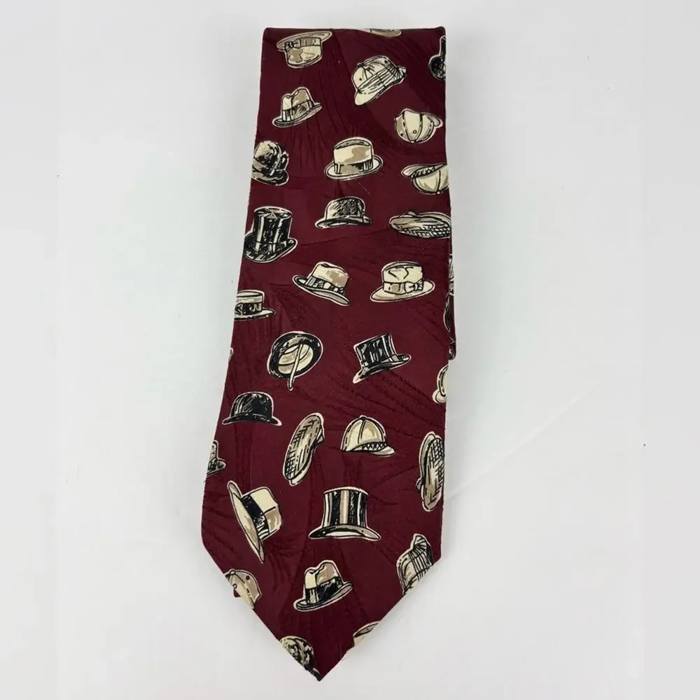 Vintage Lands' End Handmade 100% Silk Hats Neck Tie